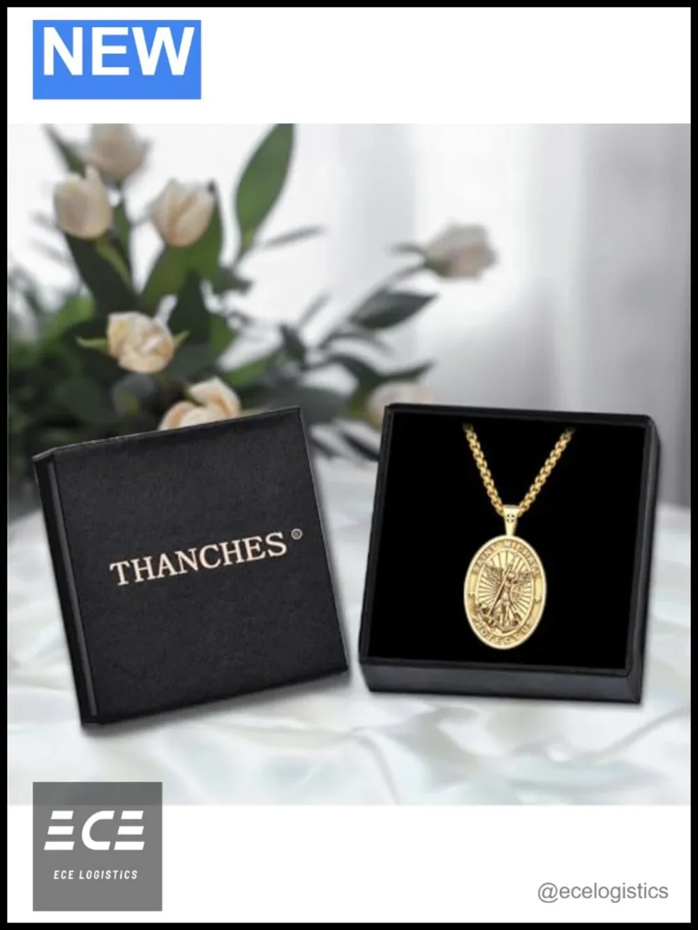 St Michael Pendant Necklace 18K Gold Plated S925 Sterling Silver 22in